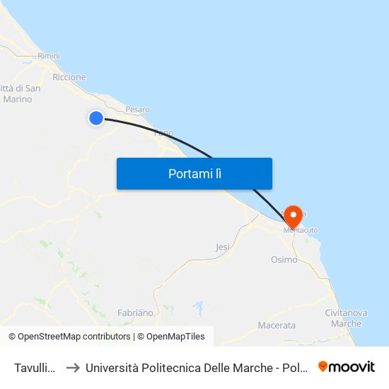 Tavullia Centro to Università Politecnica Delle Marche - Polo ""Alfredo Trifogli"" Monte Dago map