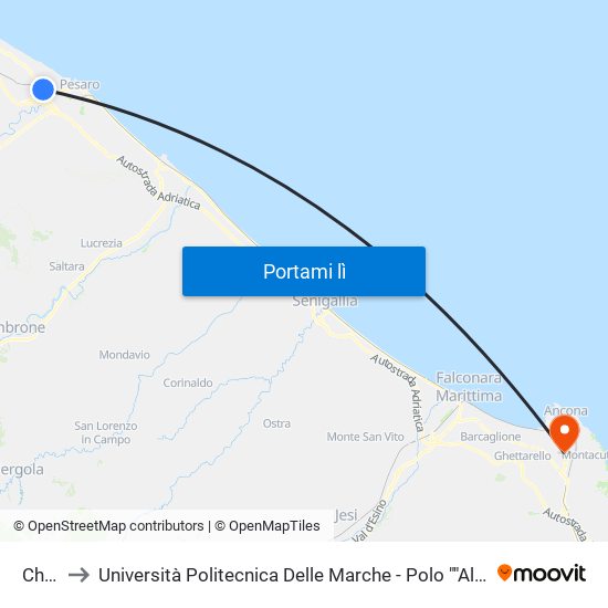 Chienti to Università Politecnica Delle Marche - Polo ""Alfredo Trifogli"" Monte Dago map