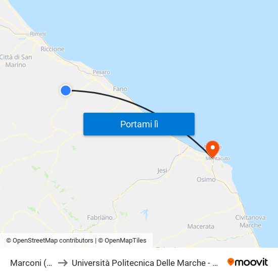 Marconi (Padiglione) to Università Politecnica Delle Marche - Polo ""Alfredo Trifogli"" Monte Dago map