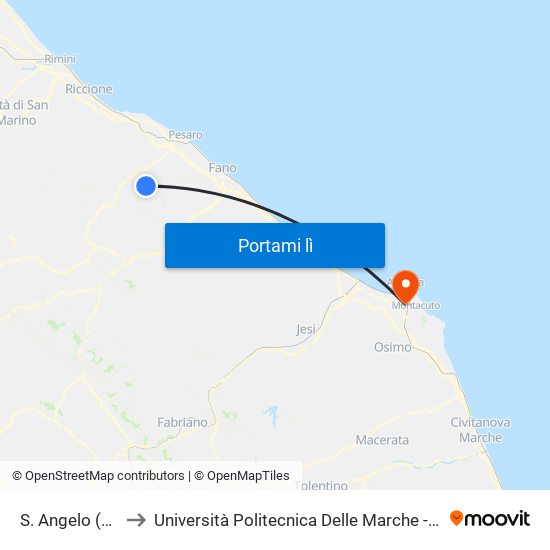 S. Angelo (Della Quercia) to Università Politecnica Delle Marche - Polo ""Alfredo Trifogli"" Monte Dago map