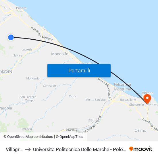 Villagrande 4 to Università Politecnica Delle Marche - Polo ""Alfredo Trifogli"" Monte Dago map