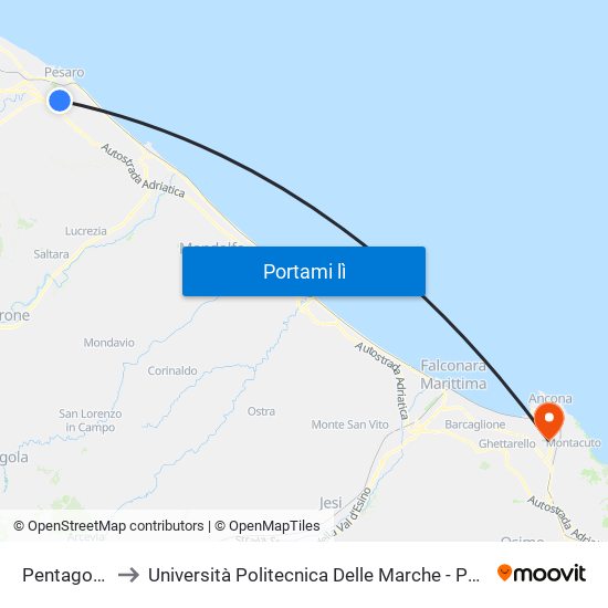 Pentagono Genica to Università Politecnica Delle Marche - Polo ""Alfredo Trifogli"" Monte Dago map