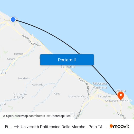 Fiume to Università Politecnica Delle Marche - Polo ""Alfredo Trifogli"" Monte Dago map