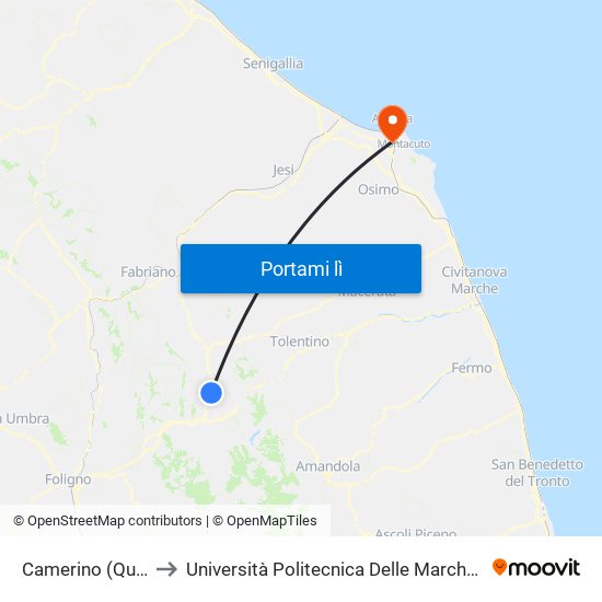 Camerino (Quartiere Vallicelle) to Università Politecnica Delle Marche - Polo ""Alfredo Trifogli"" Monte Dago map