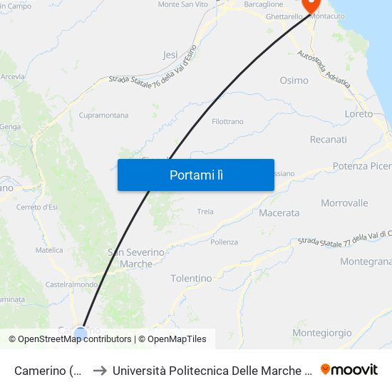 Camerino (San Domenico) to Università Politecnica Delle Marche - Polo ""Alfredo Trifogli"" Monte Dago map