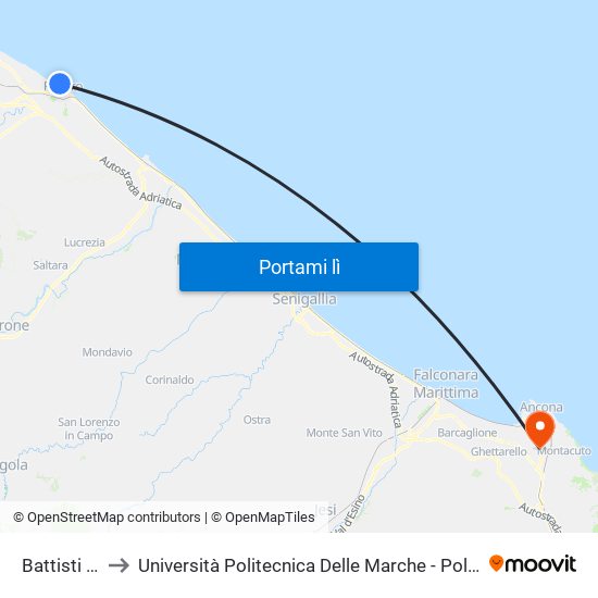 Battisti (Gorizia) to Università Politecnica Delle Marche - Polo ""Alfredo Trifogli"" Monte Dago map