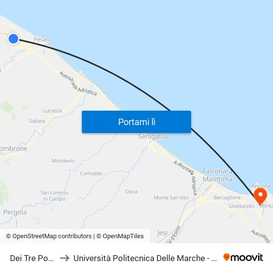 Dei Tre Ponti Ciarciano to Università Politecnica Delle Marche - Polo ""Alfredo Trifogli"" Monte Dago map