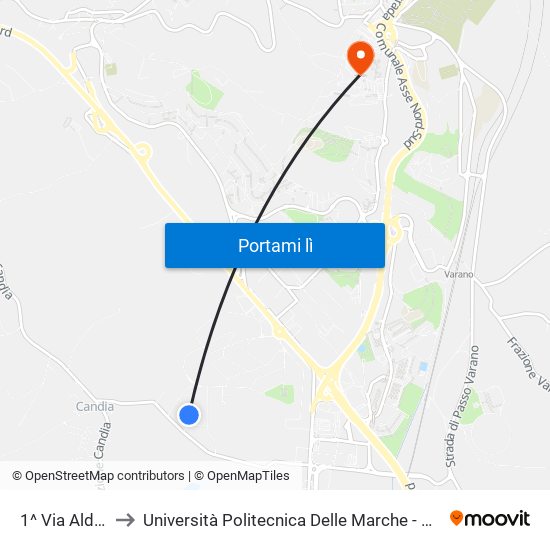 1^ Via Aldo Davanzali to Università Politecnica Delle Marche - Polo ""Alfredo Trifogli"" Monte Dago map