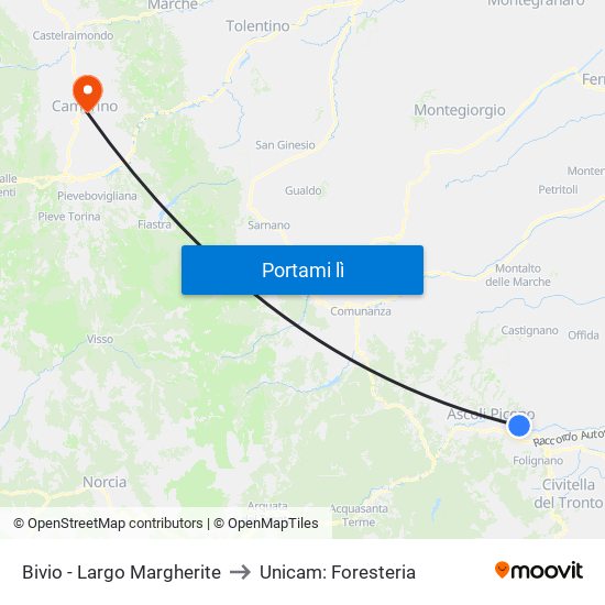 Bivio - Largo Margherite to Unicam: Foresteria map