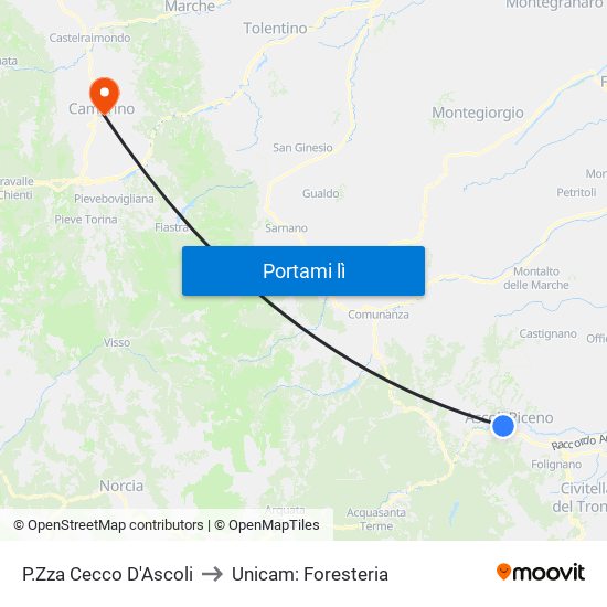 P.Zza Cecco D'Ascoli to Unicam: Foresteria map