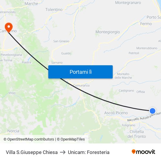 Villa S.Giuseppe Chiesa to Unicam: Foresteria map