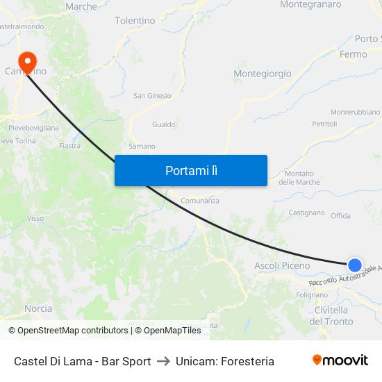 Castel Di Lama - Bar Sport to Unicam: Foresteria map