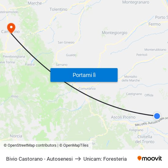 Bivio Castorano - Autosenesi to Unicam: Foresteria map