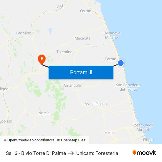 Ss16 - Bivio Torre Di Palme to Unicam: Foresteria map