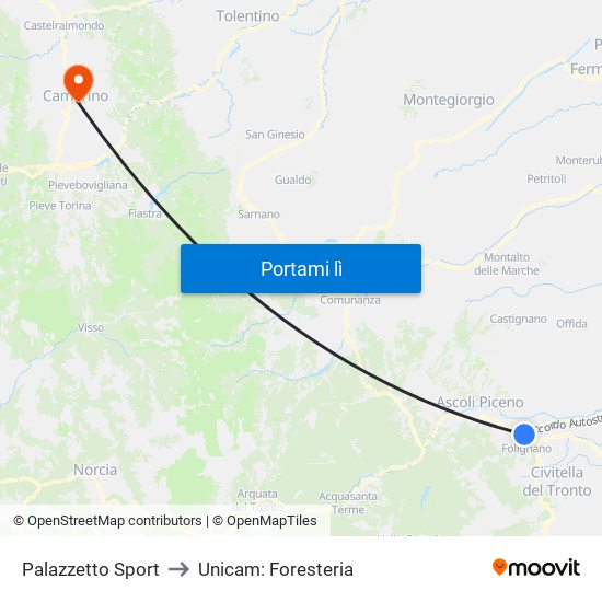 Palazzetto Sport to Unicam: Foresteria map