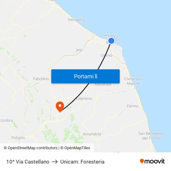 10^ Via Castellano to Unicam: Foresteria map