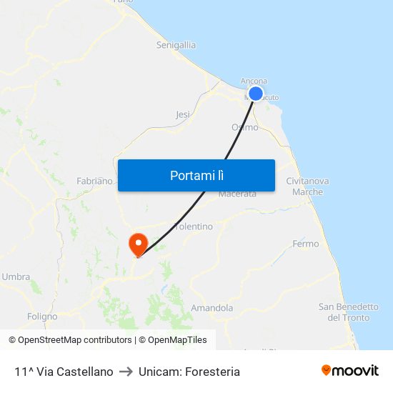 11^ Via Castellano to Unicam: Foresteria map