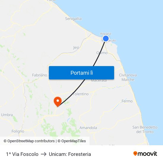 1^ Via Foscolo to Unicam: Foresteria map