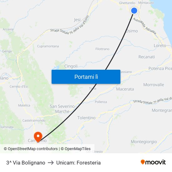 3^ Via Bolignano to Unicam: Foresteria map