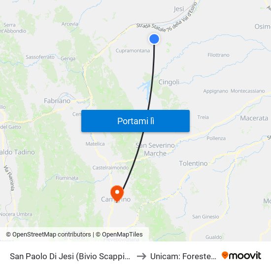 San Paolo Di Jesi (Bivio Scappia)R to Unicam: Foresteria map
