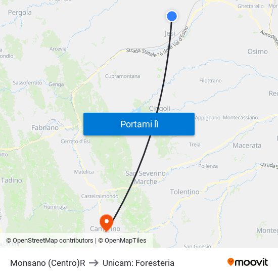 Monsano (Centro)R to Unicam: Foresteria map