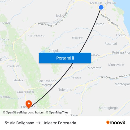 5^ Via Bolignano to Unicam: Foresteria map
