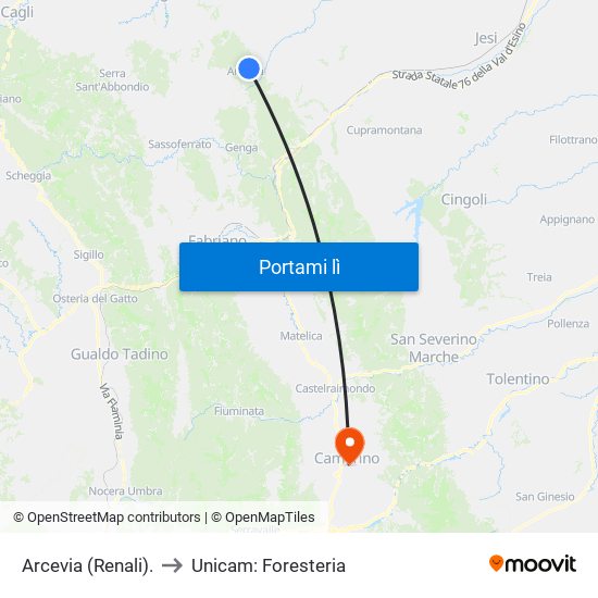 Arcevia (Renali). to Unicam: Foresteria map