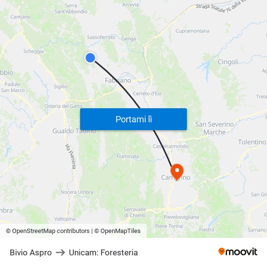 Bivio Aspro to Unicam: Foresteria map