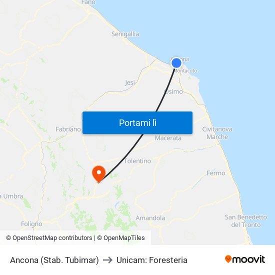 Ancona (Stab. Tubimar) to Unicam: Foresteria map