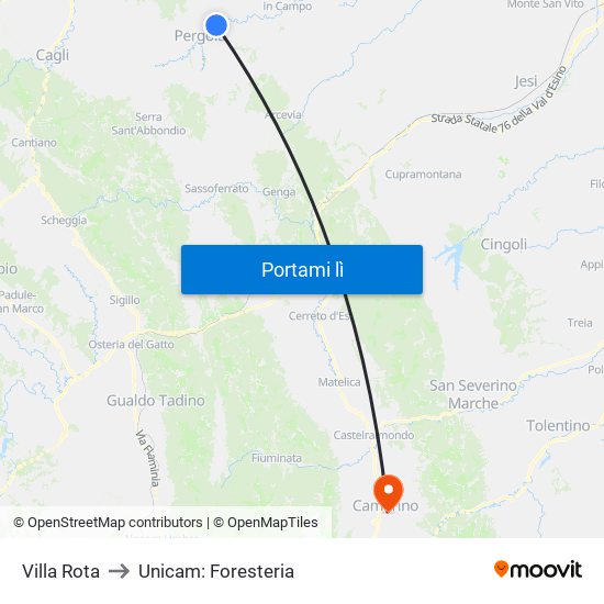 Villa Rota to Unicam: Foresteria map