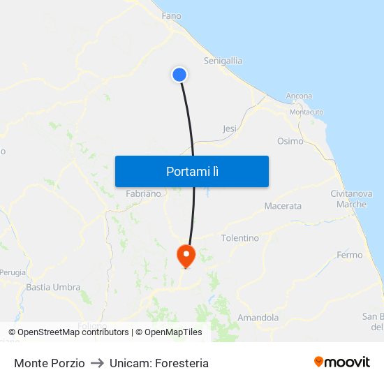 Monte Porzio to Unicam: Foresteria map