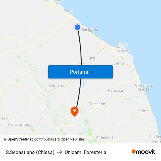 S.Sebastiano (Chiesa) to Unicam: Foresteria map