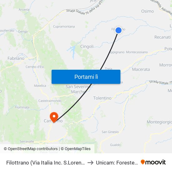 Filottrano (Via Italia Inc. S.Lorenzo) to Unicam: Foresteria map