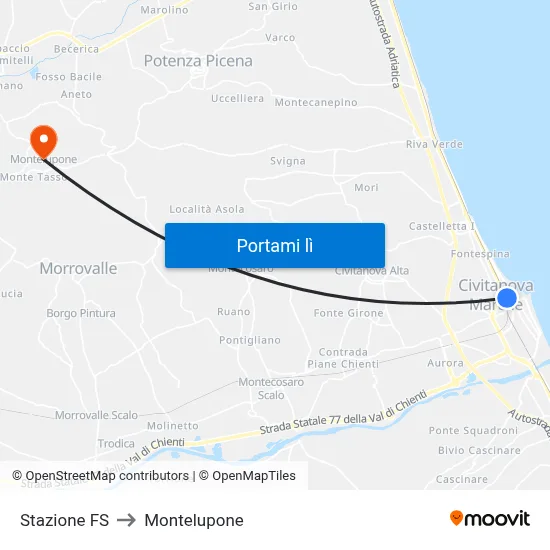 Stazione FS to Montelupone map