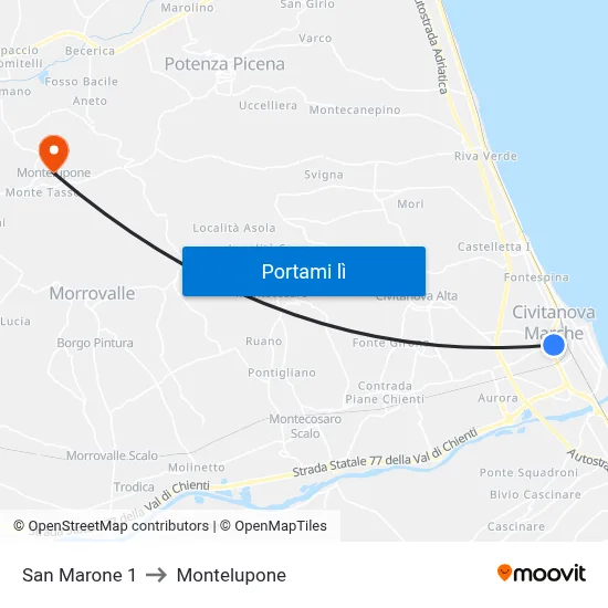 San Marone 1 to Montelupone map