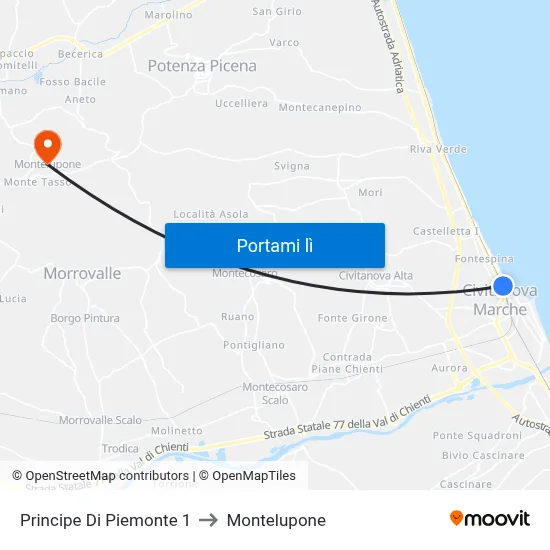 Principe Di Piemonte 1 to Montelupone map