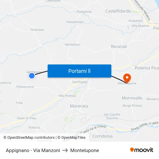 Appignano - Via Manzoni to Montelupone map