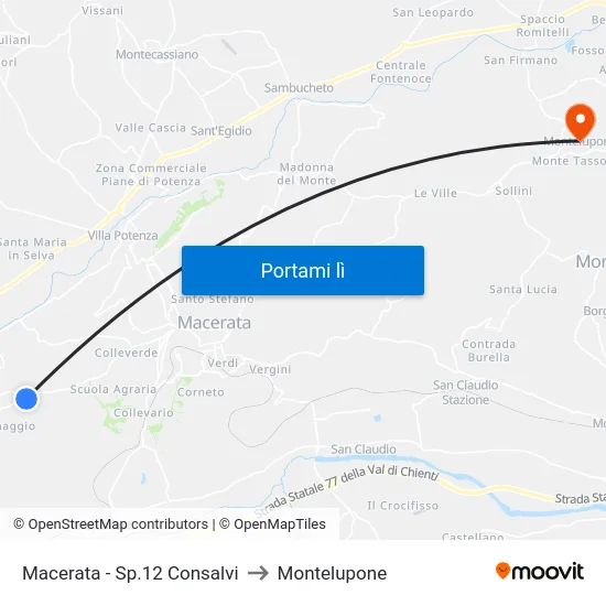 Macerata - Sp.12 Consalvi to Montelupone map