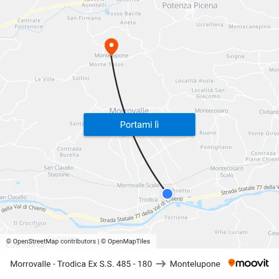 Morrovalle - Trodica Ex S.S. 485 - 180 to Montelupone map
