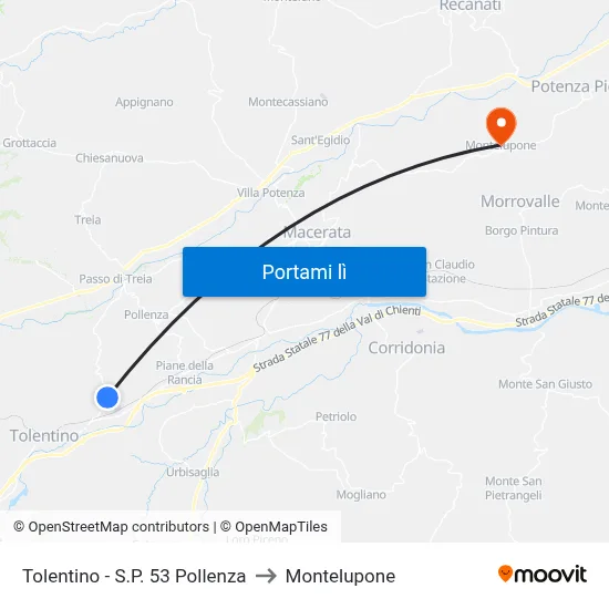 Tolentino - S.P. 53 Pollenza to Montelupone map