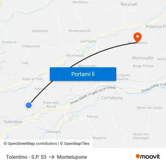 Tolentino  - S.P. 53 to Montelupone map