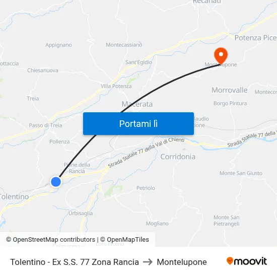 Tolentino - Ex S.S. 77 Zona Rancia to Montelupone map