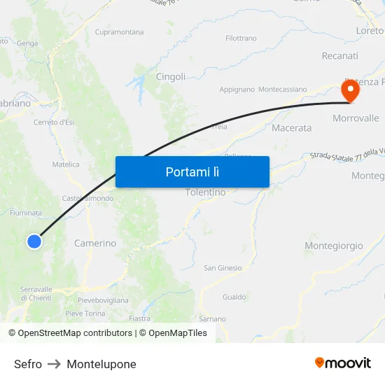Sefro to Montelupone map