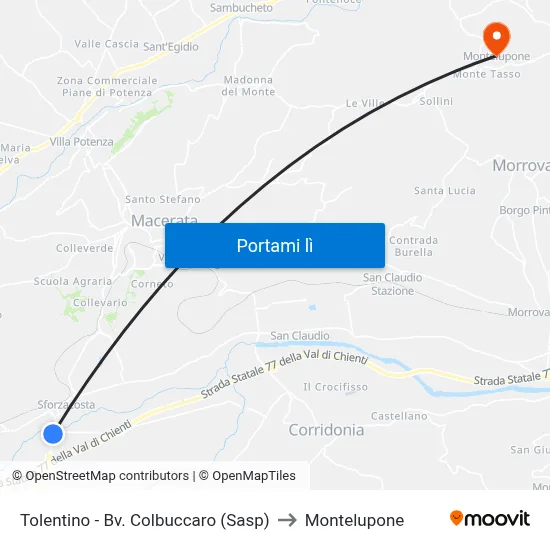 Tolentino - Bv. Colbuccaro (Sasp) to Montelupone map