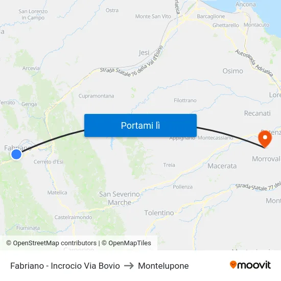 Fabriano - Incrocio Via Bovio to Montelupone map