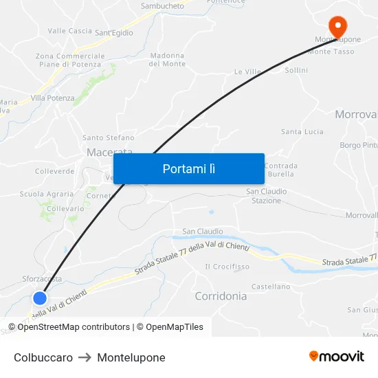 Colbuccaro to Montelupone map