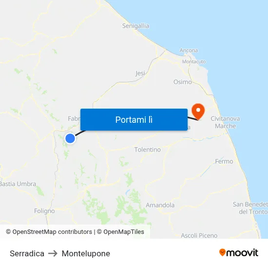 Serradica to Montelupone map