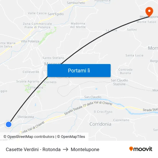 Casette Verdini - Rotonda to Montelupone map