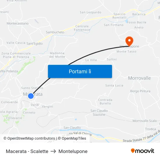 Macerata - Scalette to Montelupone map