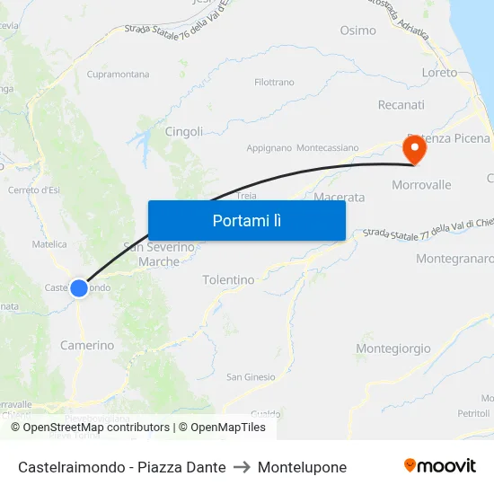 Castelraimondo - Piazza Dante to Montelupone map